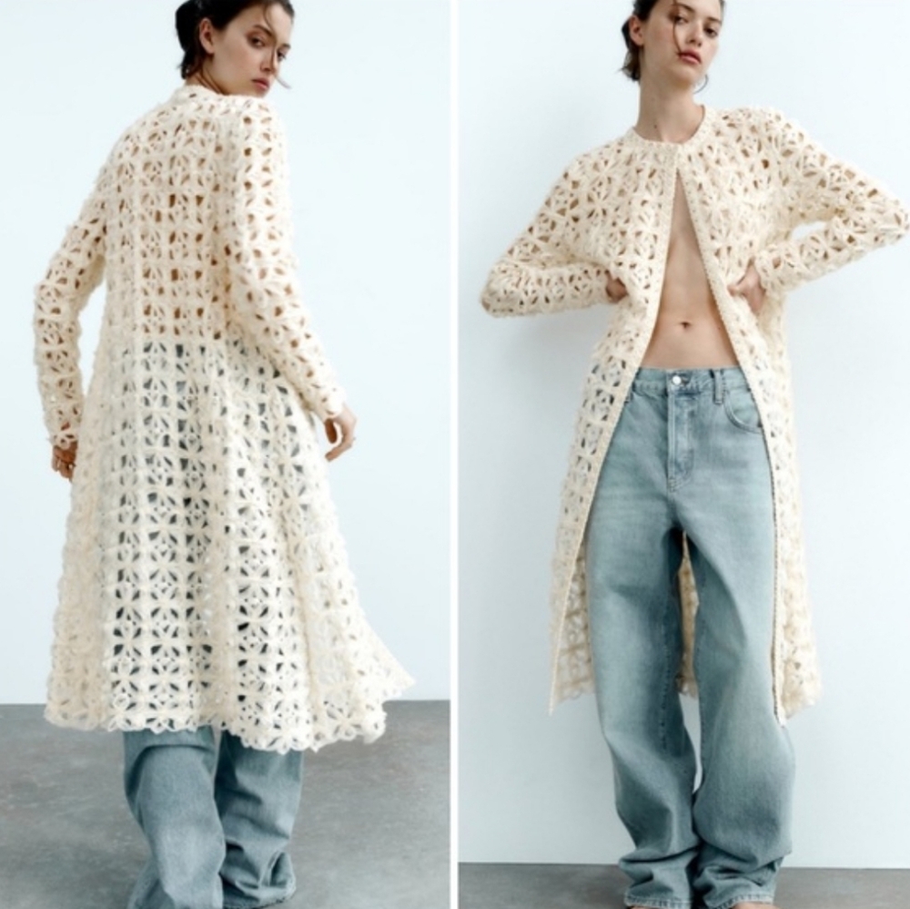 Zara Textured Open Knit Cardigan Jacket Size-Smalll